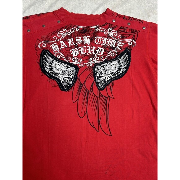 Vtg Y2K Harsh Time Cyper Gothic Wings Skull Graphic T-Shirt Size XL - 2XL - Picture 2 of 8